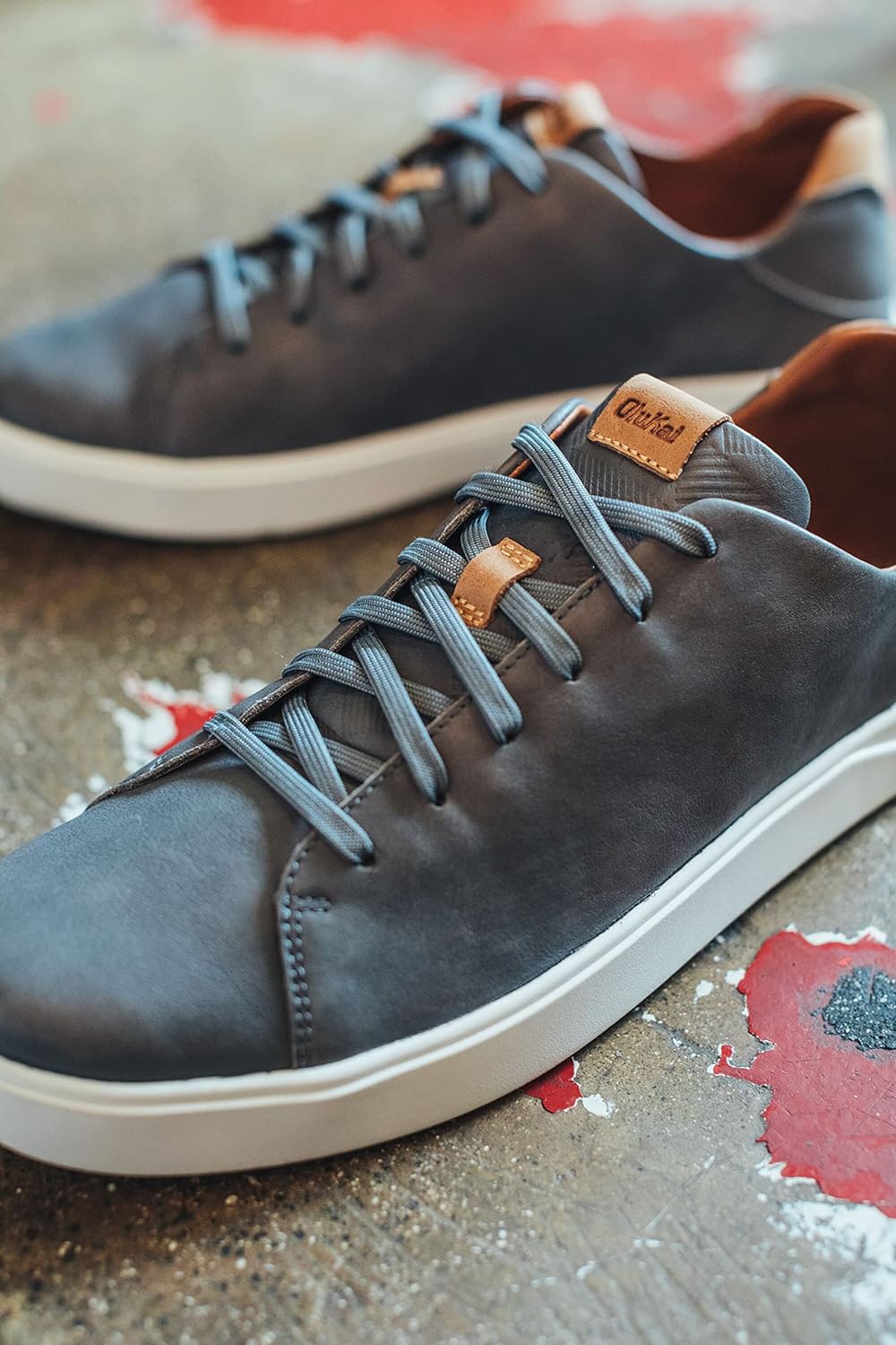 OLUKAI Lae'ahi Li 'ILI Men's Leather Sneakers, Supple Full-Grain Leather Shoes, Drop-in Heel & All Weather Rubber Soles