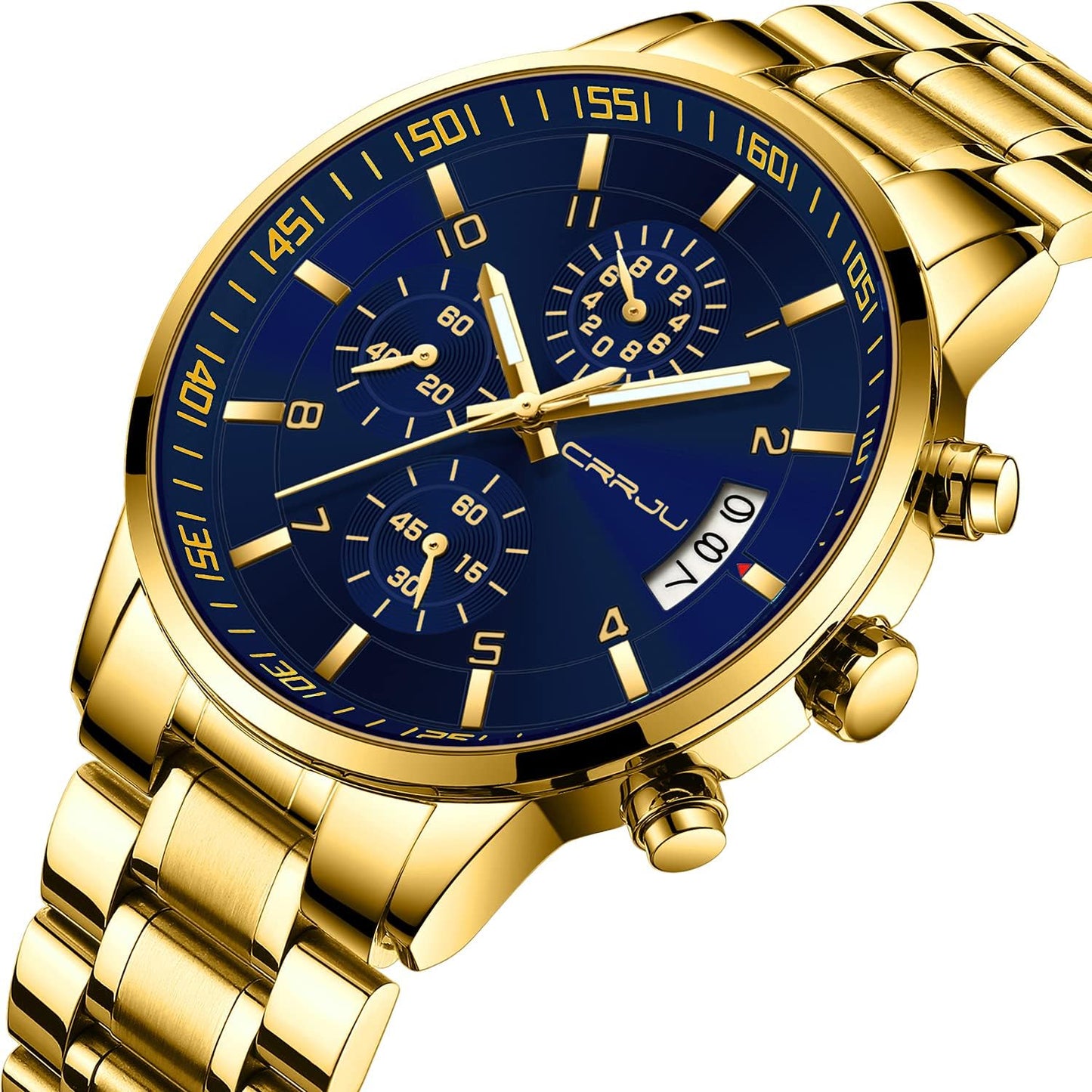 CRRJU Men's Fashion Stainless Steel Watches Date Waterproof Chronograph Wristwatches,Stainsteel Steel Band Waterproof Watch