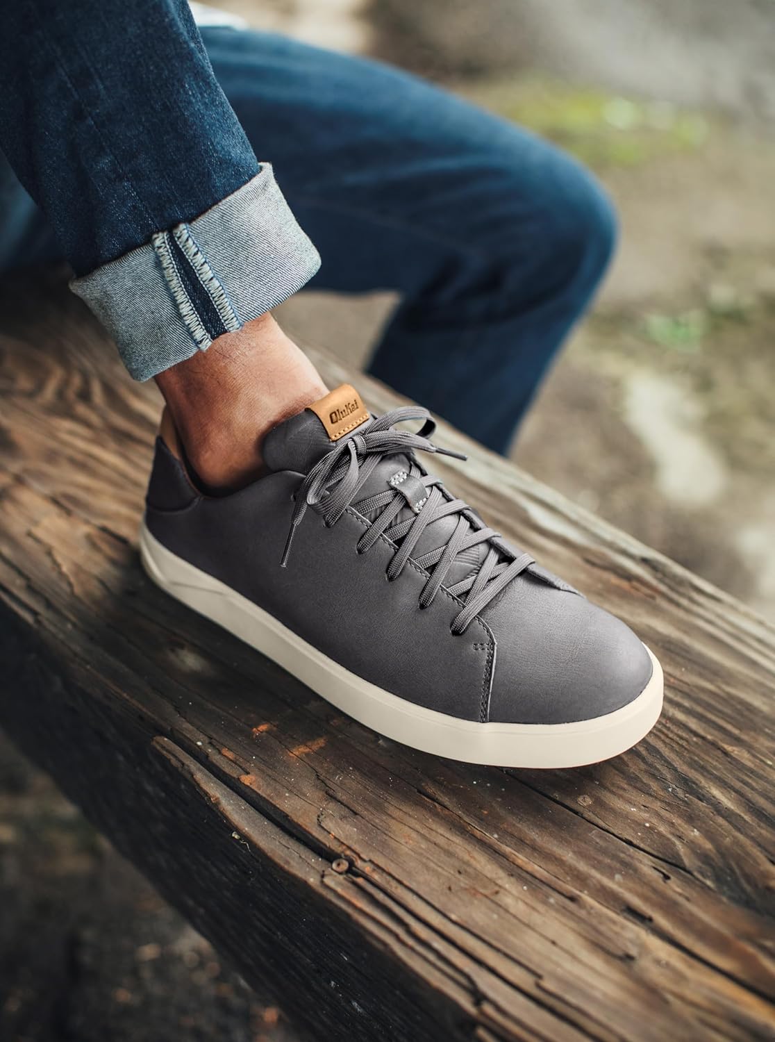 OLUKAI Lae'ahi Li 'ILI Men's Leather Sneakers, Supple Full-Grain Leather Shoes, Drop-in Heel & All Weather Rubber Soles