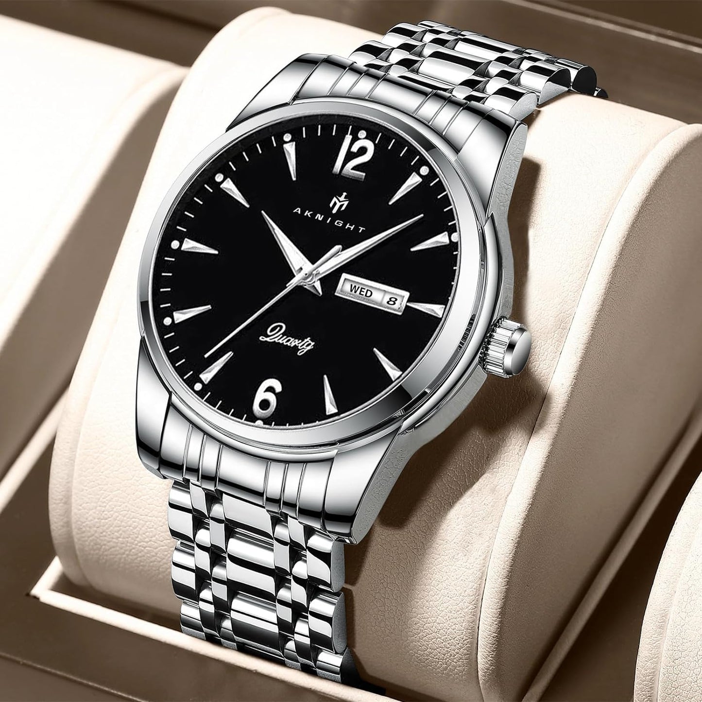 BY BENYAR AKNIGHT Watches for Men Quartz Movement Watch,Waterproof Luminous Men's Watch, Stainless Steel Strap Business Watches