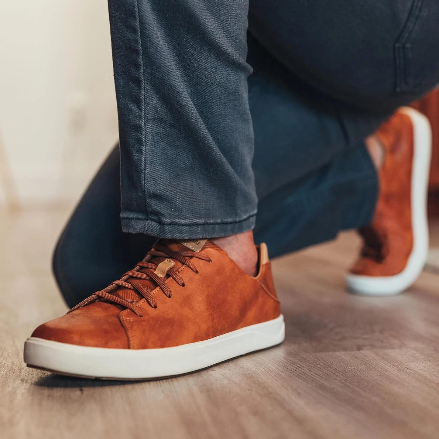 OLUKAI Lae'ahi Li 'ILI Men's Leather Sneakers, Supple Full-Grain Leather Shoes, Drop-in Heel & All Weather Rubber Soles