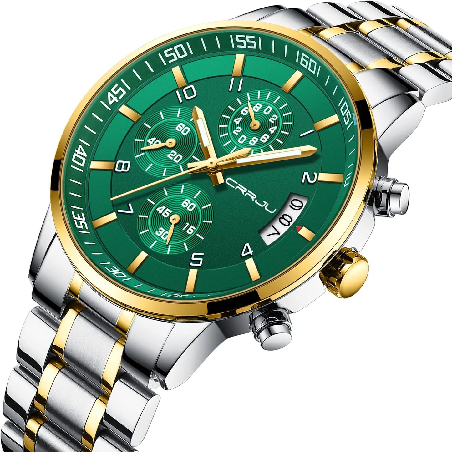 CRRJU Men's Fashion Stainless Steel Watches Date Waterproof Chronograph Wristwatches,Stainsteel Steel Band Waterproof Watch