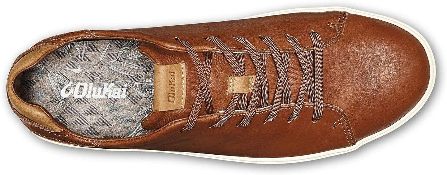 OLUKAI Lae'ahi Li 'ILI Men's Leather Sneakers, Supple Full-Grain Leather Shoes, Drop-in Heel & All Weather Rubber Soles