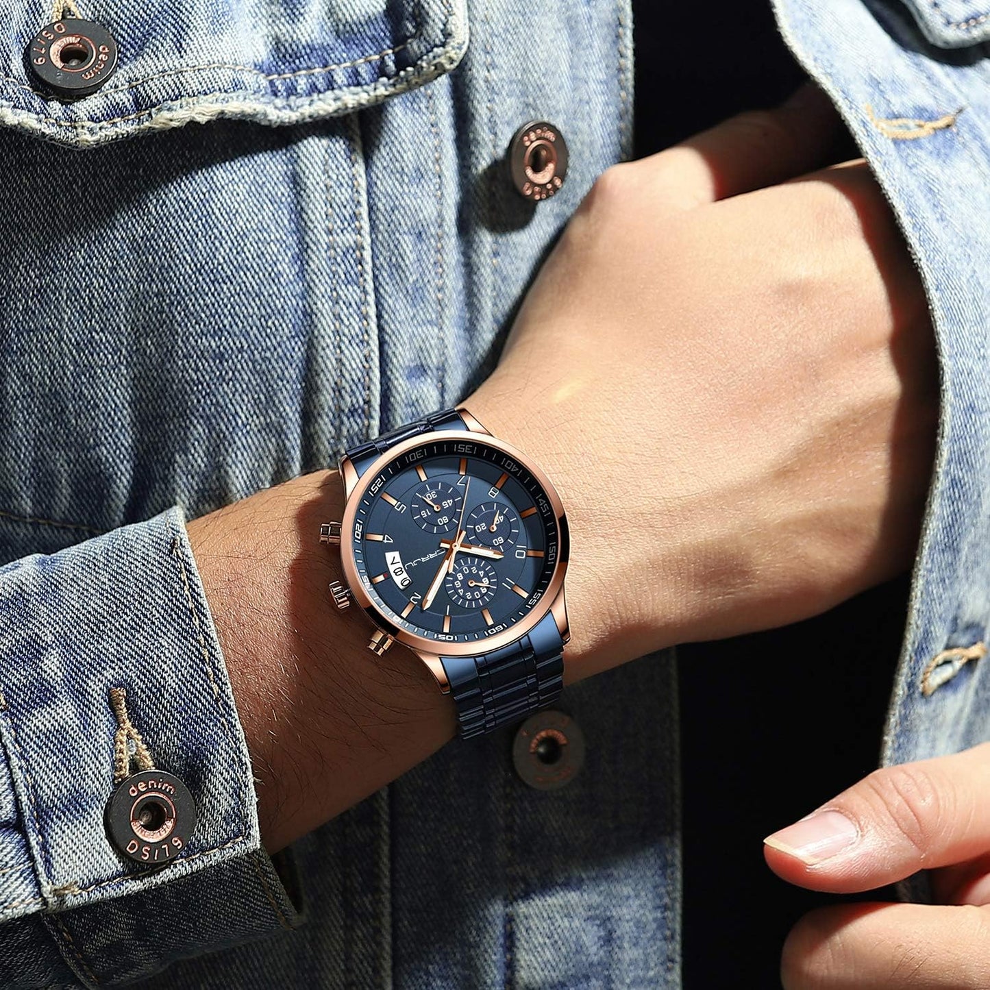 CRRJU Men's Fashion Stainless Steel Watches Date Waterproof Chronograph Wristwatches,Stainsteel Steel Band Waterproof Watch