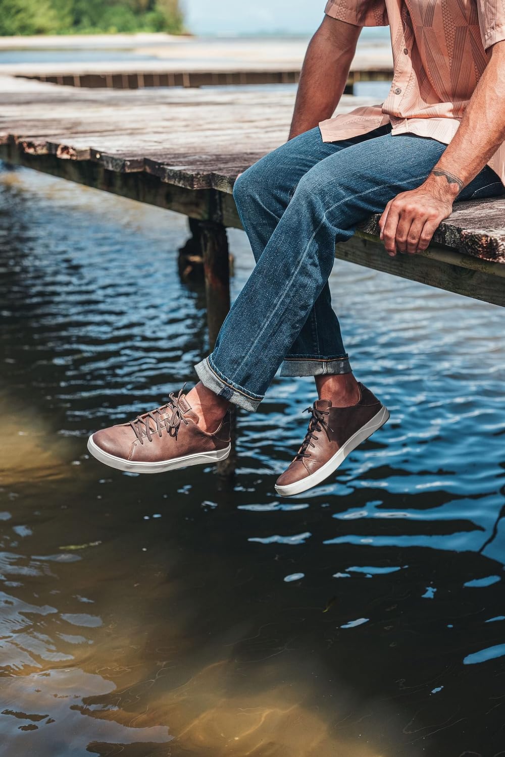 OLUKAI Lae'ahi Li 'ILI Men's Leather Sneakers, Supple Full-Grain Leather Shoes, Drop-in Heel & All Weather Rubber Soles