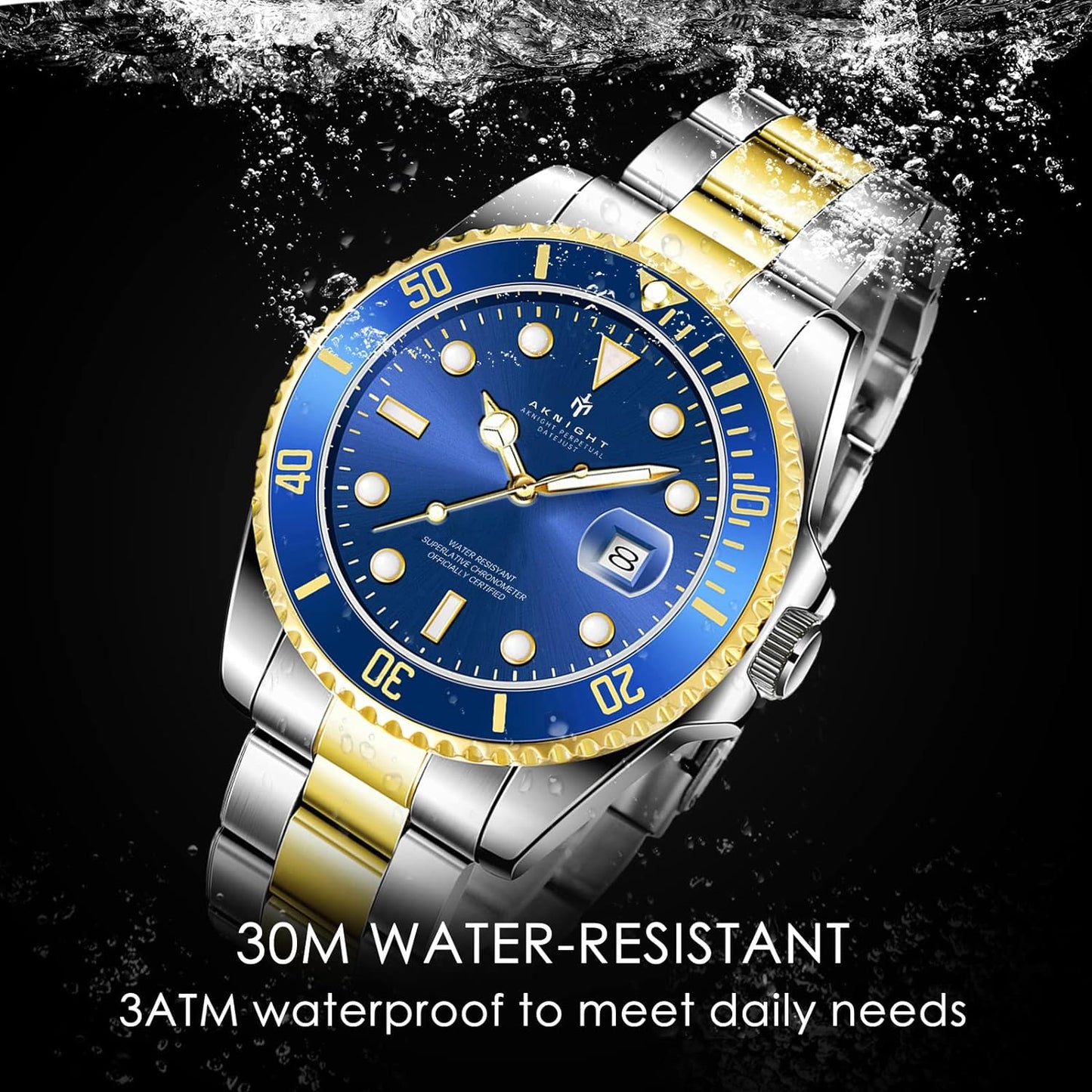 BY BENYAR AKNIGHT Watches for Men Quartz Movement Watch,Waterproof Luminous Men's Watch, Stainless Steel Strap Business Watches