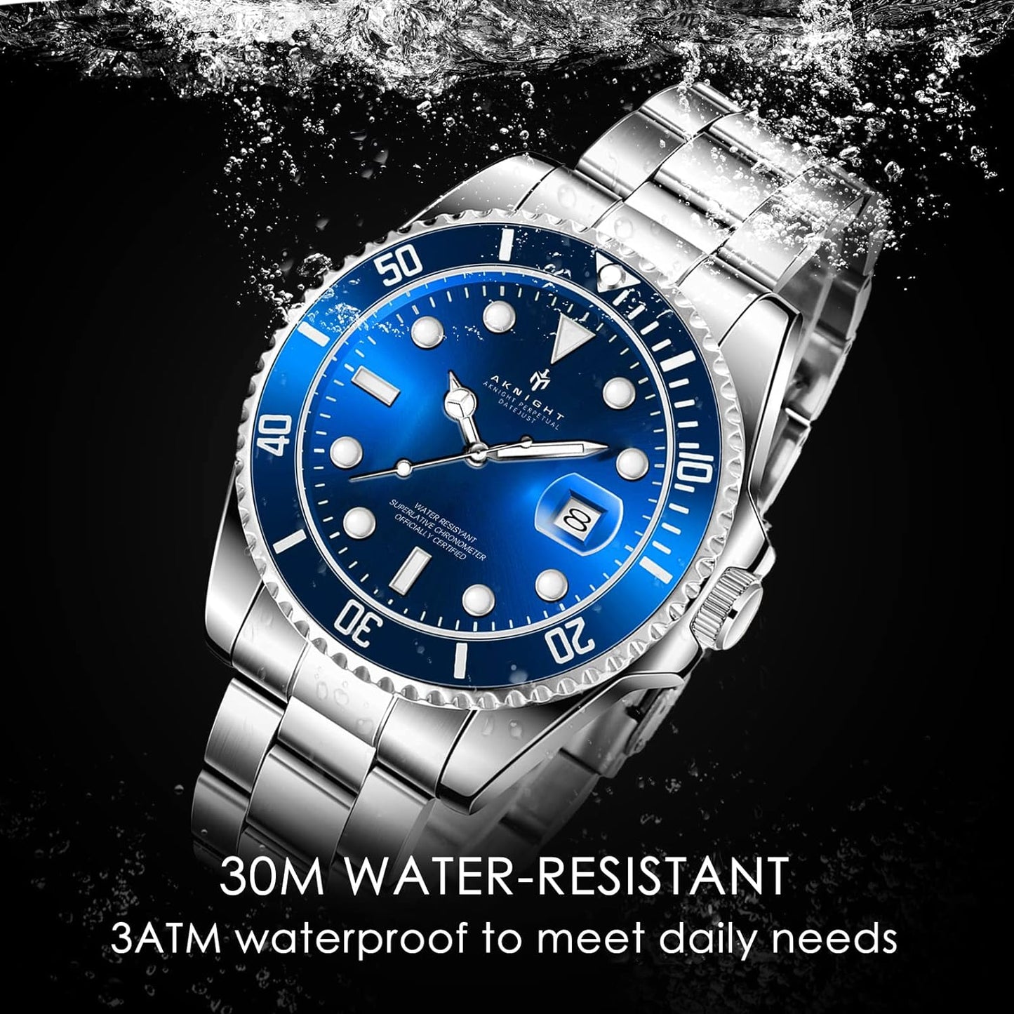 BY BENYAR AKNIGHT Watches for Men Quartz Movement Watch,Waterproof Luminous Men's Watch, Stainless Steel Strap Business Watches