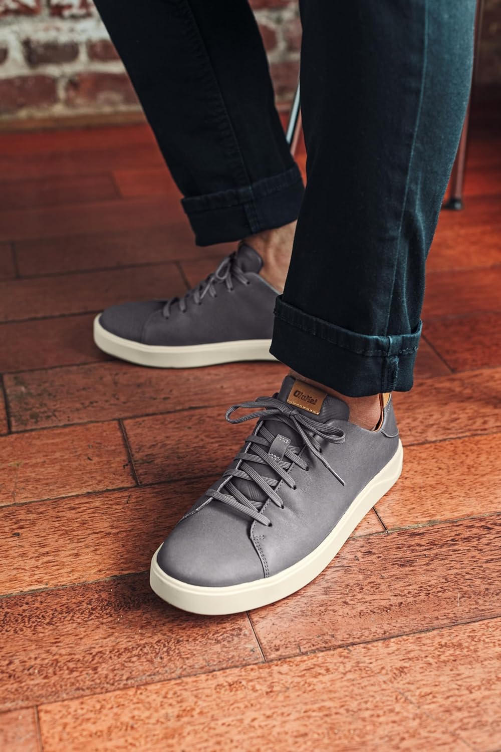 OLUKAI Lae'ahi Li 'ILI Men's Leather Sneakers, Supple Full-Grain Leather Shoes, Drop-in Heel & All Weather Rubber Soles