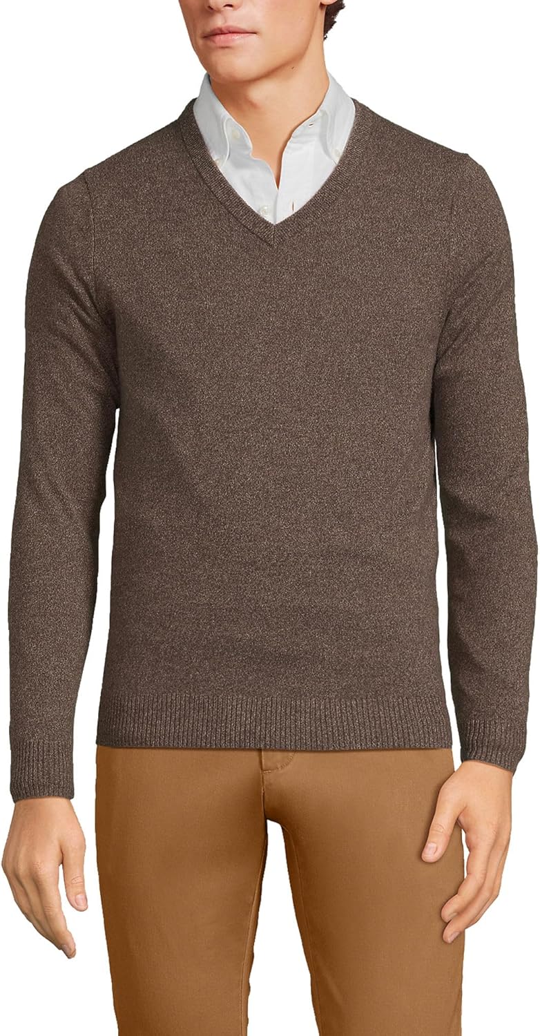 Lands' End Men's Fine Gauge Cashmere V-Neck Sweater