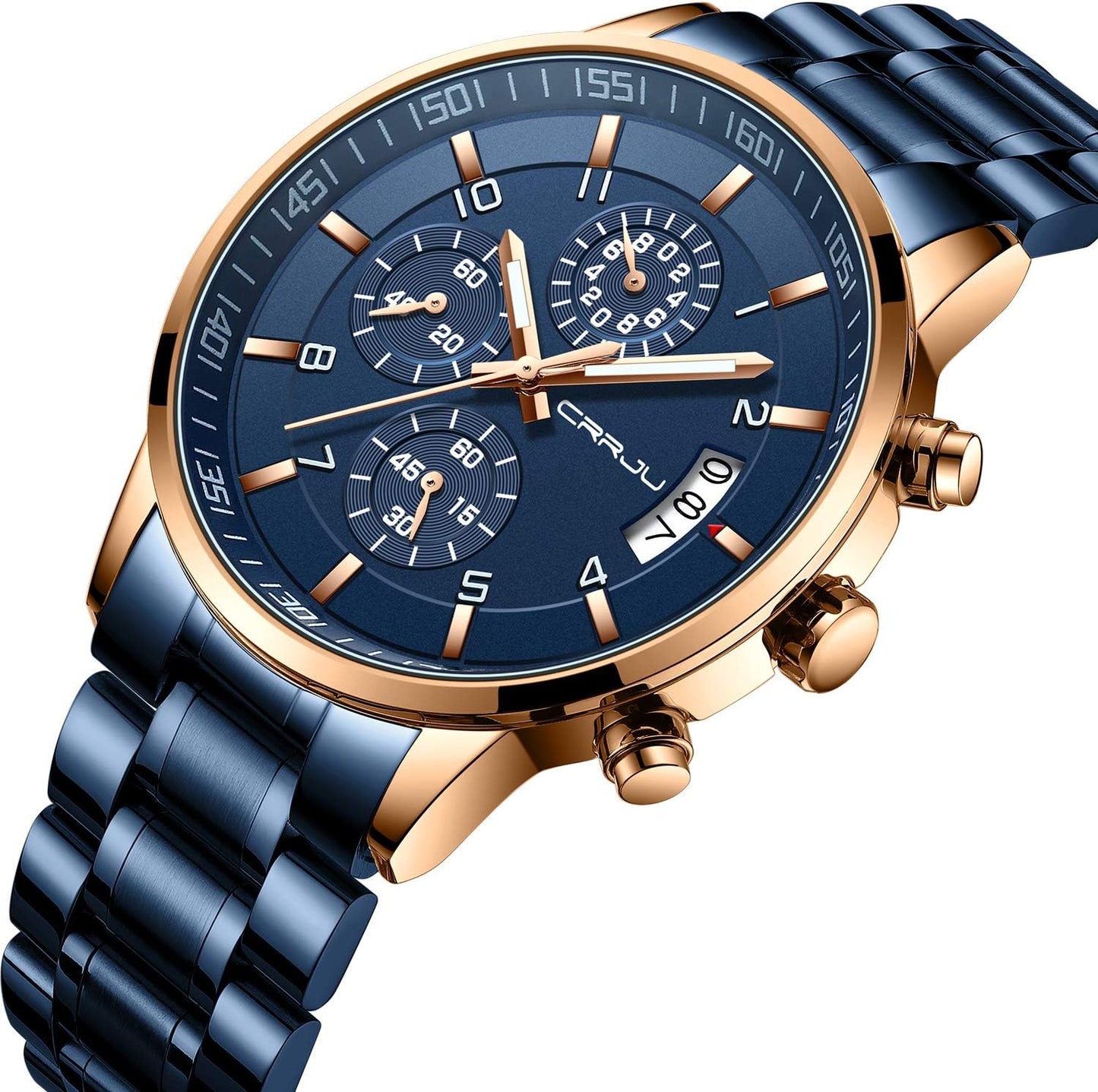 CRRJU Men's Fashion Stainless Steel Watches Date Waterproof Chronograph Wristwatches,Stainsteel Steel Band Waterproof Watch
