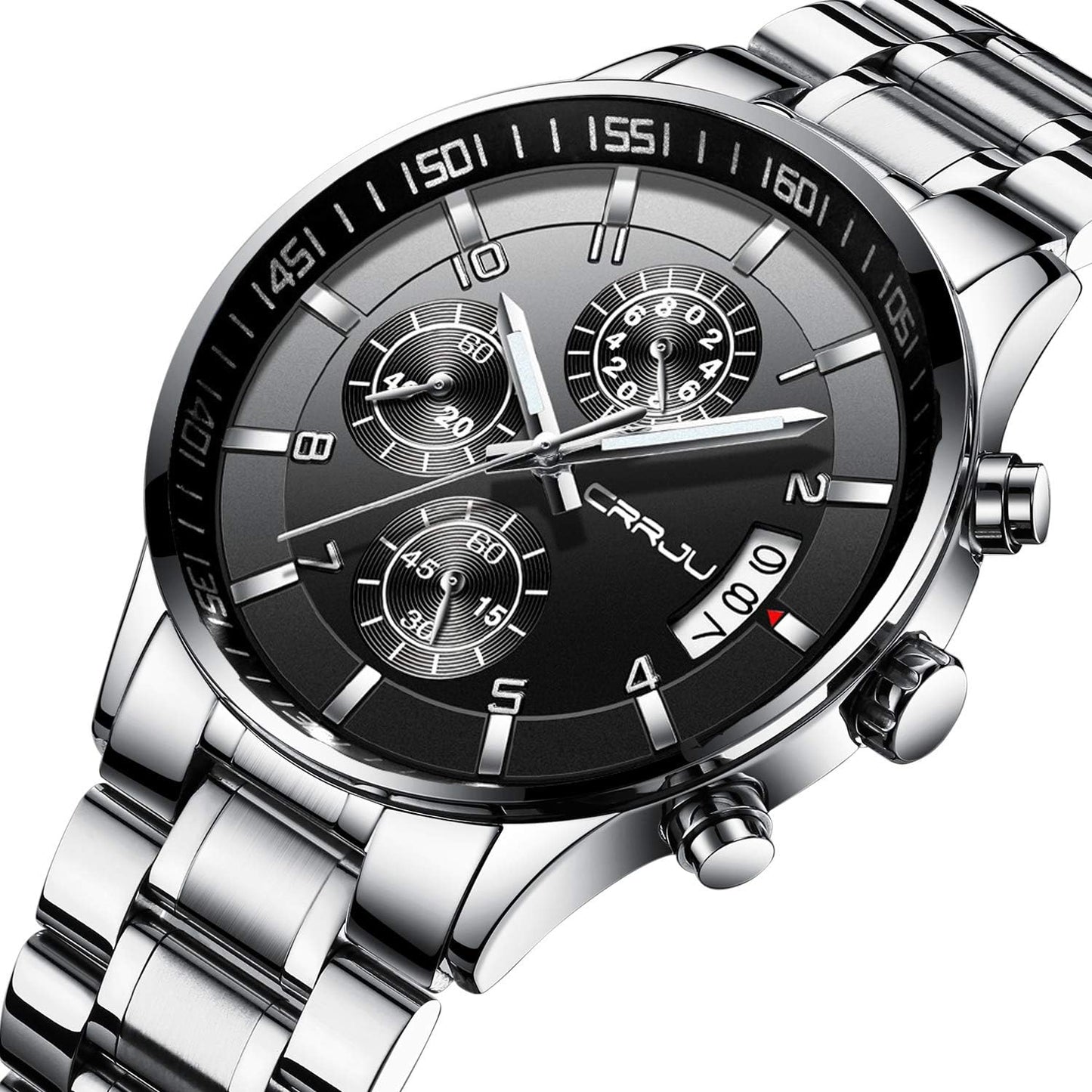 CRRJU Men's Fashion Stainless Steel Watches Date Waterproof Chronograph Wristwatches,Stainsteel Steel Band Waterproof Watch
