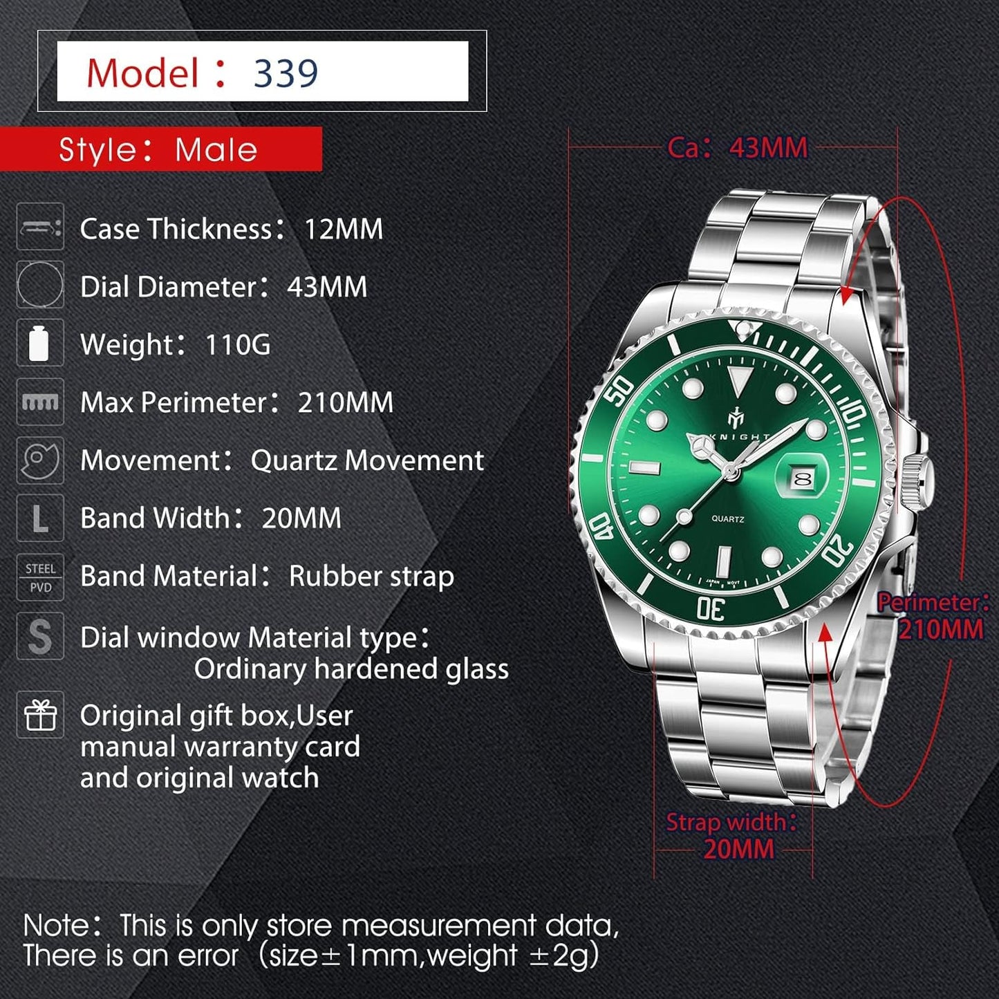 BY BENYAR AKNIGHT Watches for Men Quartz Movement Watch,Waterproof Luminous Men's Watch, Stainless Steel Strap Business Watches