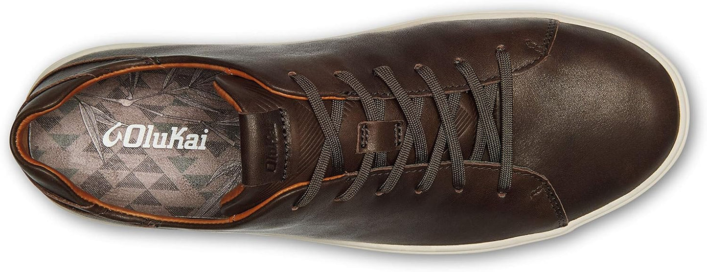 OLUKAI Lae'ahi Li 'ILI Men's Leather Sneakers, Supple Full-Grain Leather Shoes, Drop-in Heel & All Weather Rubber Soles