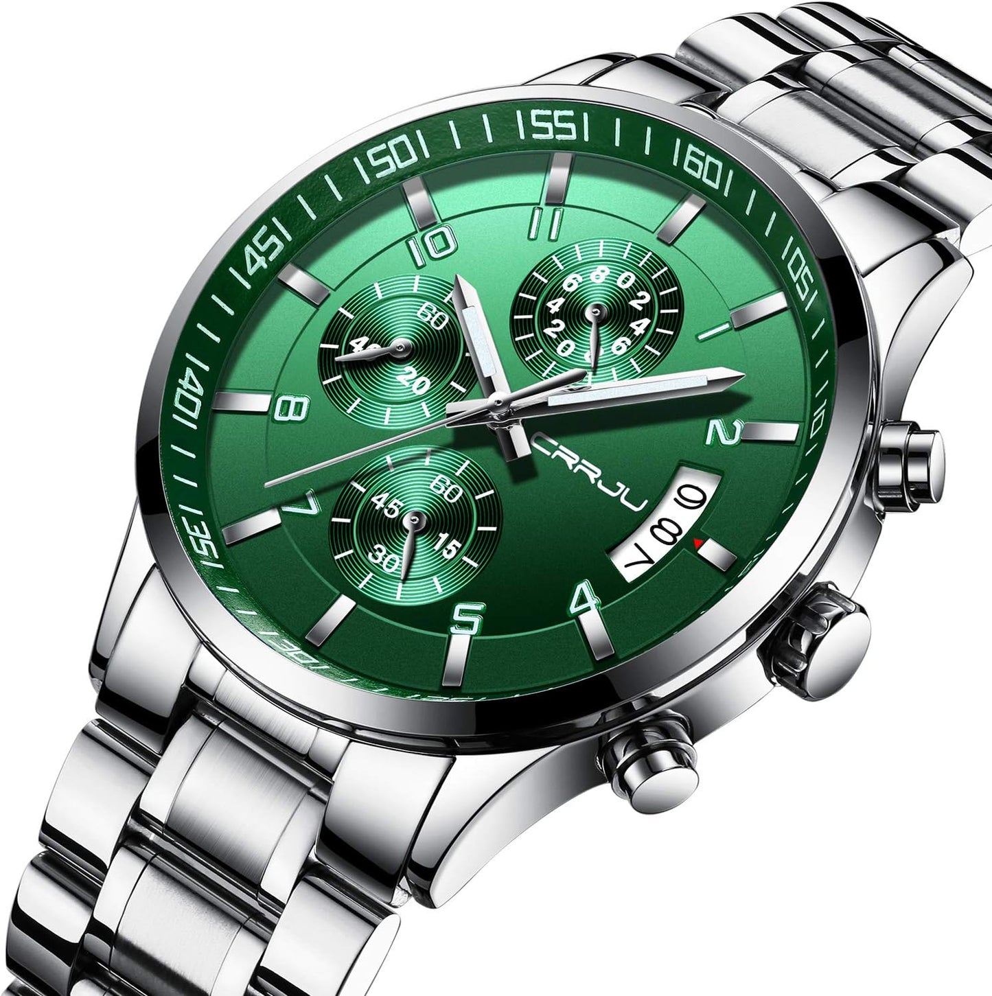 CRRJU Men's Fashion Stainless Steel Watches Date Waterproof Chronograph Wristwatches,Stainsteel Steel Band Waterproof Watch