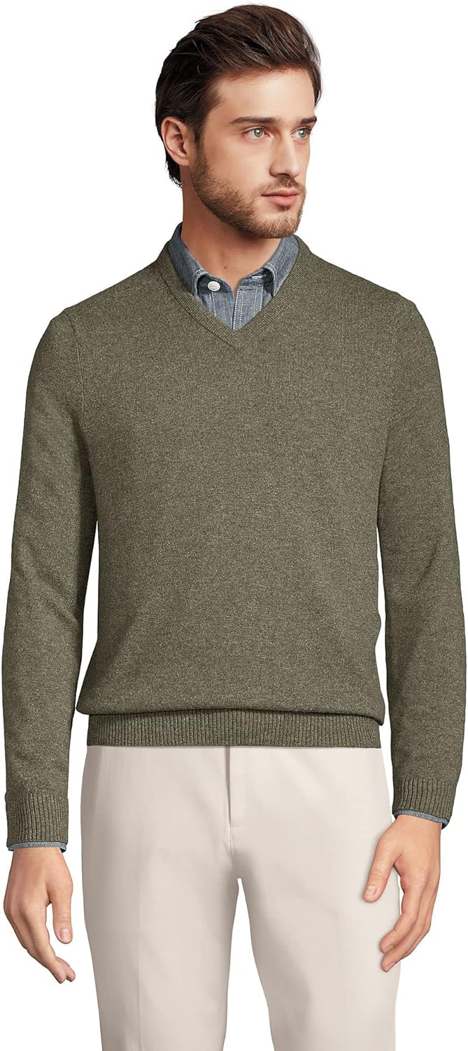 Lands' End Men's Fine Gauge Cashmere V-Neck Sweater