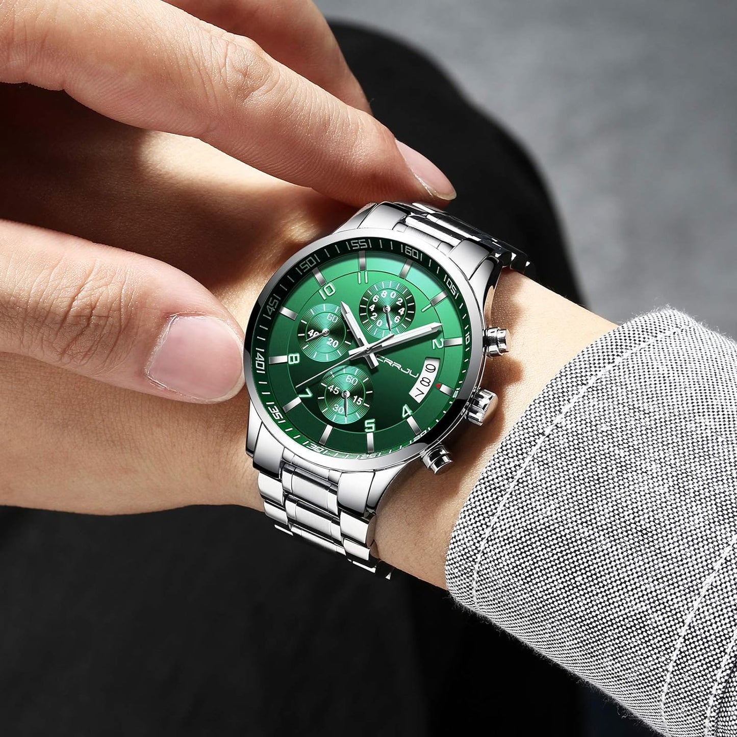 CRRJU Men's Fashion Stainless Steel Watches Date Waterproof Chronograph Wristwatches,Stainsteel Steel Band Waterproof Watch