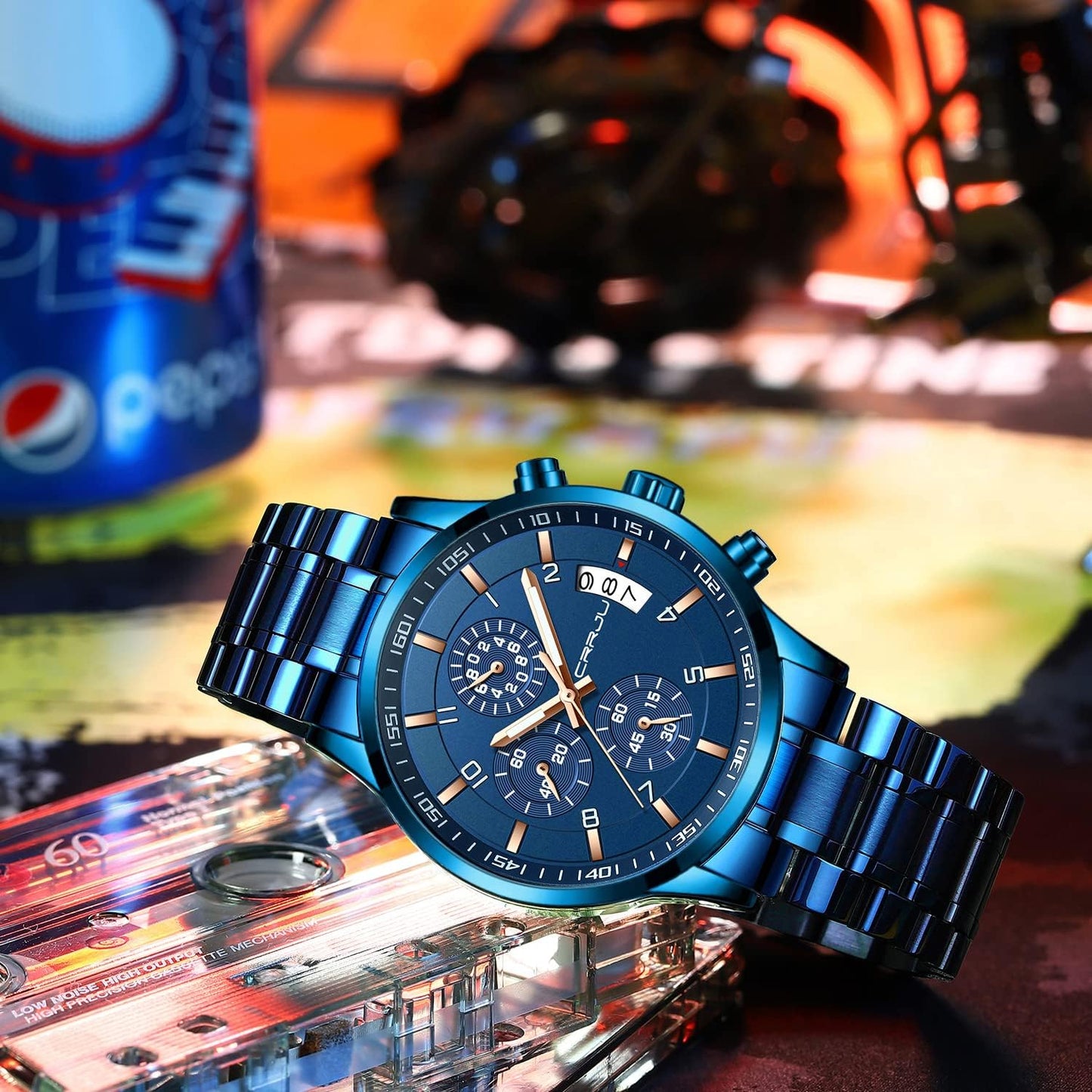 CRRJU Men's Fashion Stainless Steel Watches Date Waterproof Chronograph Wristwatches,Stainsteel Steel Band Waterproof Watch