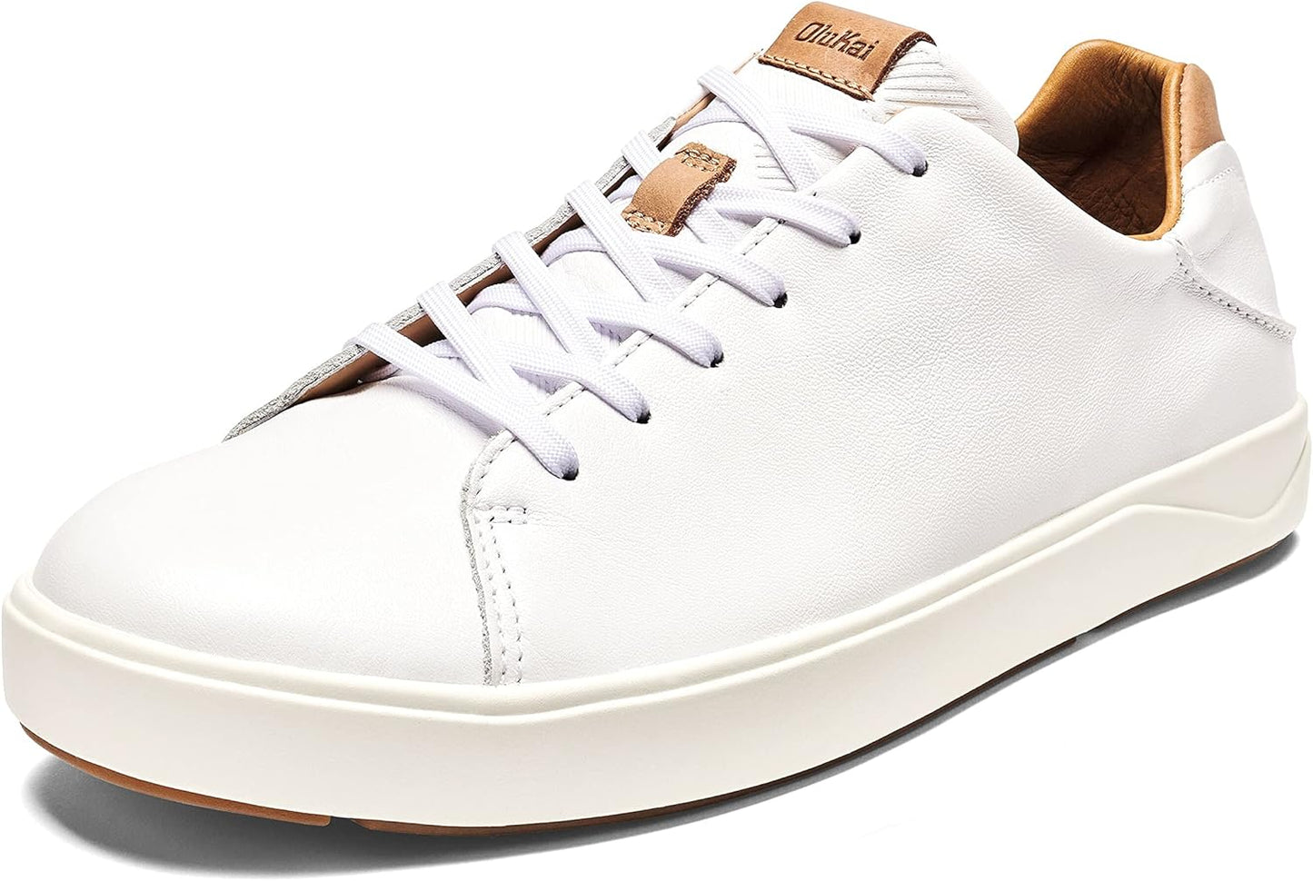 OLUKAI Lae'ahi Li 'ILI Men's Leather Sneakers, Supple Full-Grain Leather Shoes, Drop-in Heel & All Weather Rubber Soles
