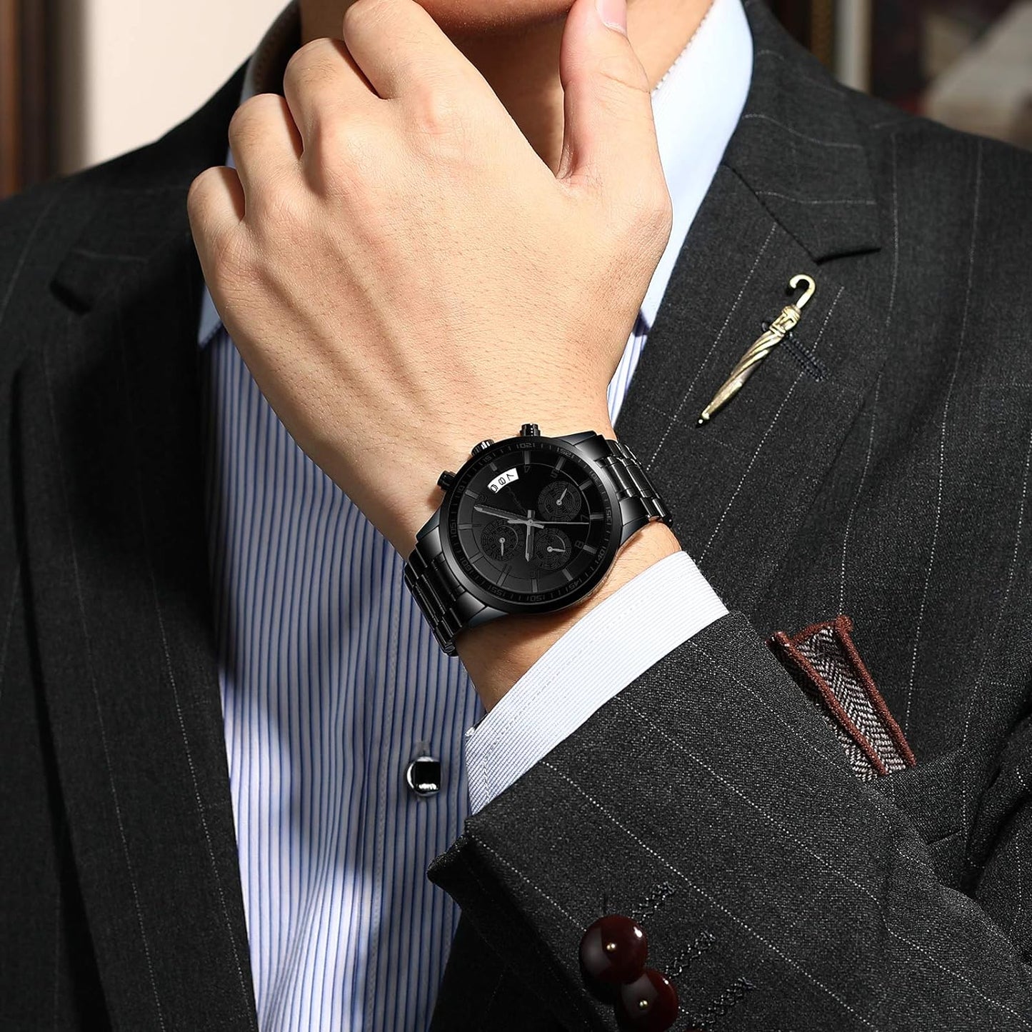 CRRJU Men's Fashion Stainless Steel Watches Date Waterproof Chronograph Wristwatches,Stainsteel Steel Band Waterproof Watch