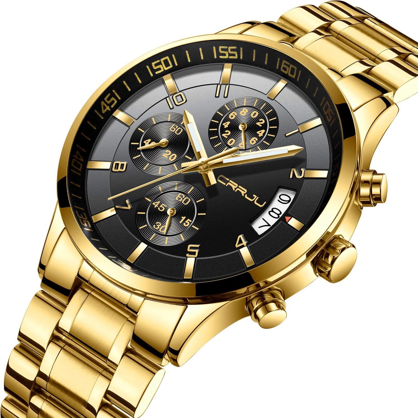 CRRJU Men's Fashion Stainless Steel Watches Date Waterproof Chronograph Wristwatches,Stainsteel Steel Band Waterproof Watch