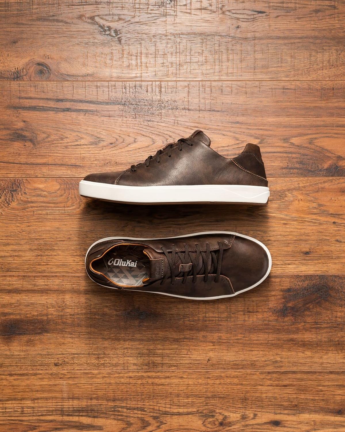 OLUKAI Lae'ahi Li 'ILI Men's Leather Sneakers, Supple Full-Grain Leather Shoes, Drop-in Heel & All Weather Rubber Soles