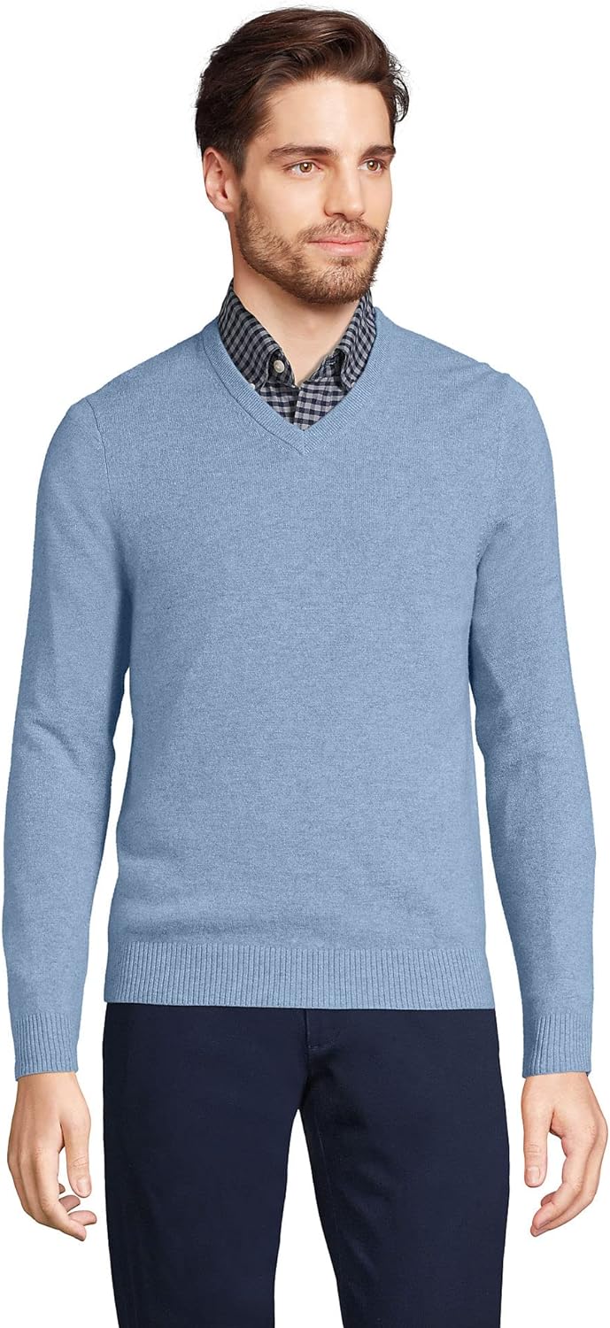 Lands' End Men's Fine Gauge Cashmere V-Neck Sweater