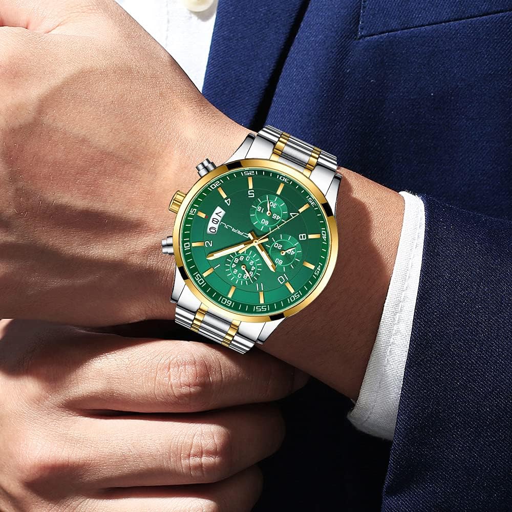 CRRJU Men's Fashion Stainless Steel Watches Date Waterproof Chronograph Wristwatches,Stainsteel Steel Band Waterproof Watch